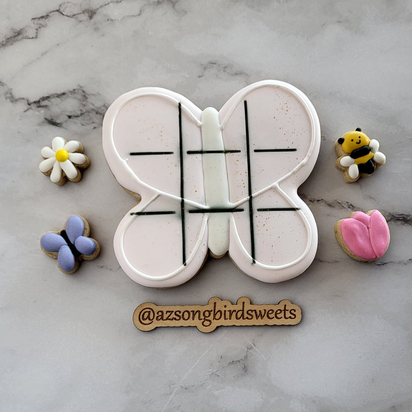 Tic Tac Toe Butterfly Cookie Cutter with mini cutters and stencil