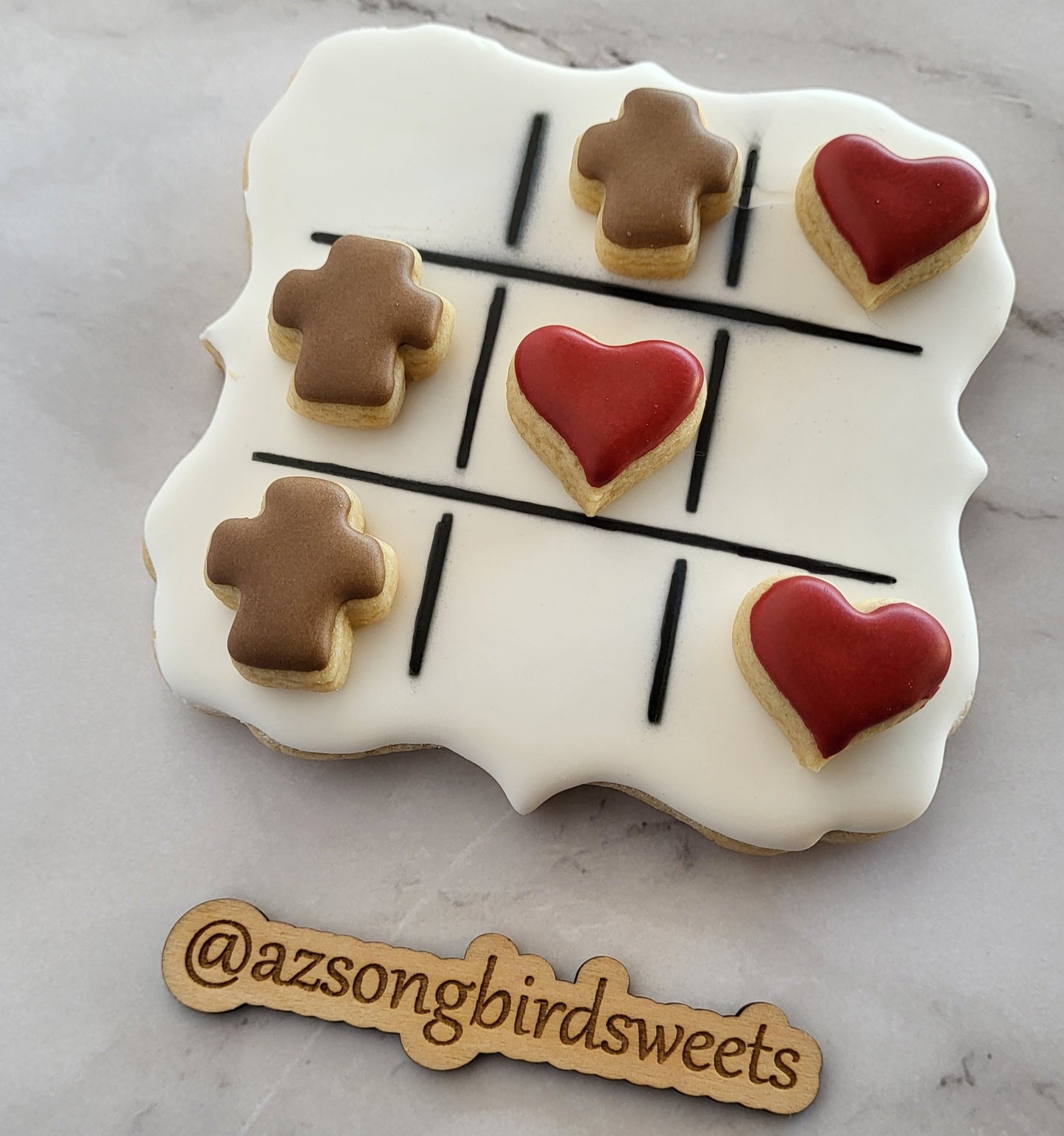 Tic Tac Toe Square Plaque Cross and Hearts